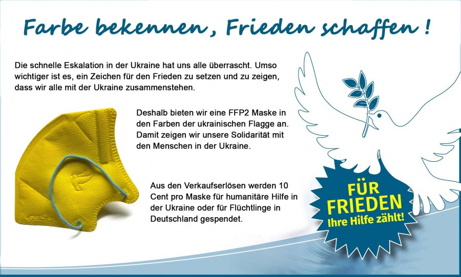 5 x Blau-Gelbe FFP2-Maske mit Friedensengel